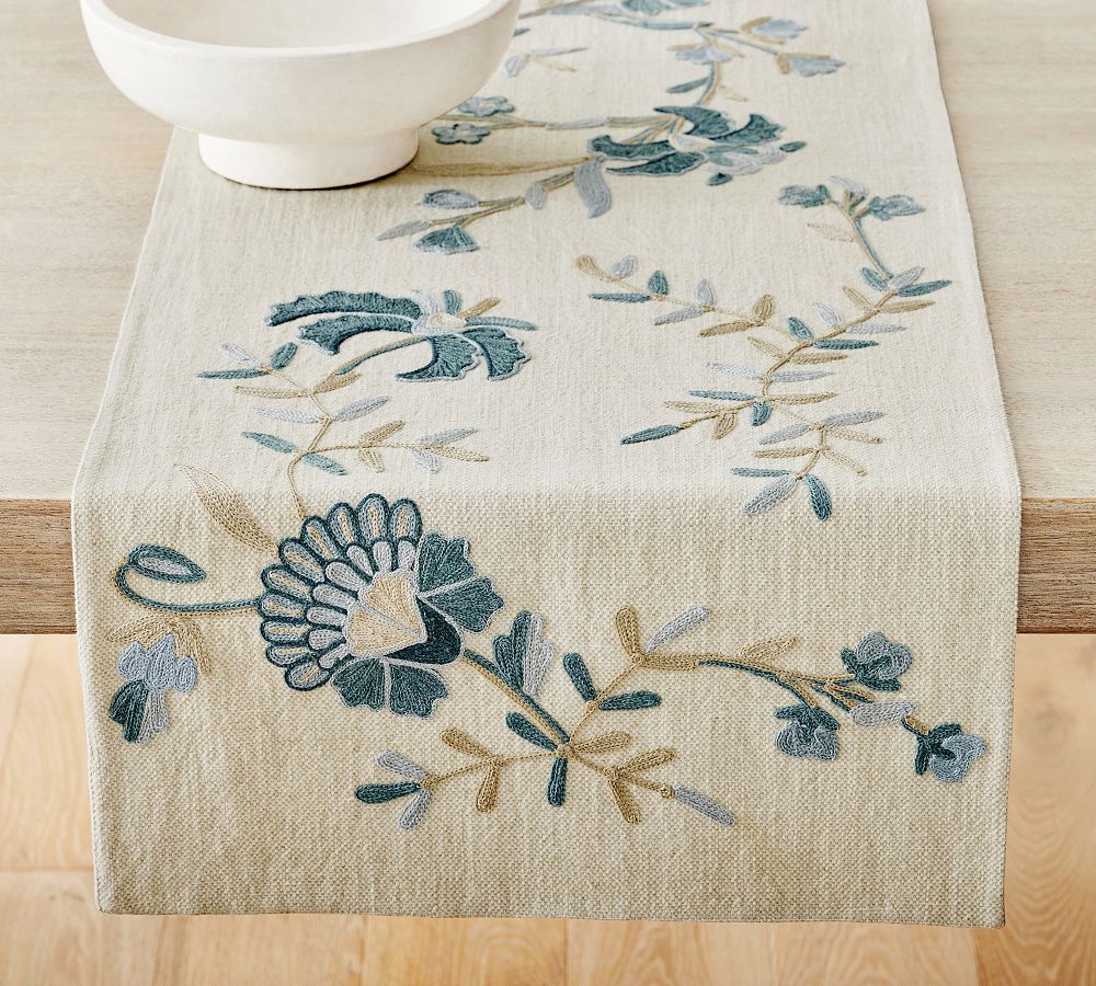 Liana Crewel Embroidered Cotton Table Runner | Pottery Barn (US)