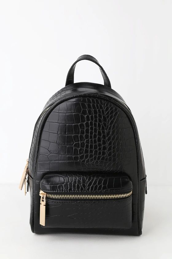 Getting Places Black Crocodile Embossed Mini Backpack | Lulus (US)