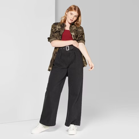 Women's High-Rise Belted Paper Bag Waist Wide Leg Jeans - Wild Fable™ Washed Black | Target