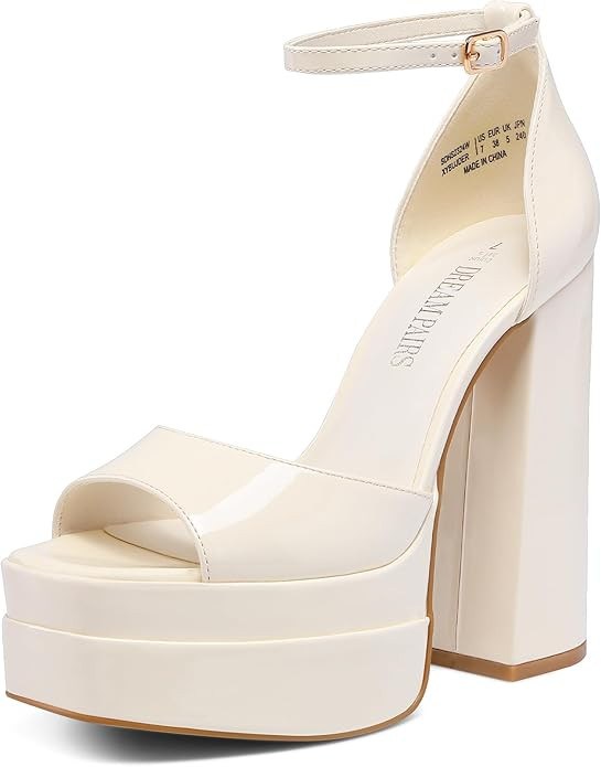 DREAM PAIRS High Heels Chunky Block Platform Heels for Women Ankle Strap Sexy Open Square Toe Hee... | Amazon (US)