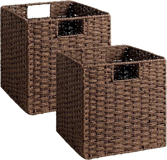 StorageWorks 11 inch Cube Storage Bins, Wicker Storage Cubes 11x11x11,Brown | Amazon (US)