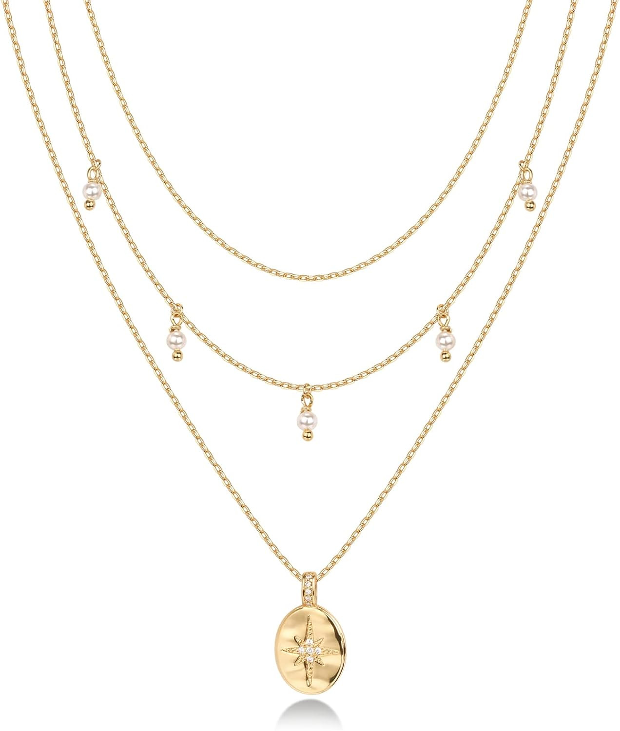 PAVOI 14K Gold Plated Layering Necklaces | Stylish Minimalist Design Pendant Necklaces | Bar, Lot... | Amazon (US)