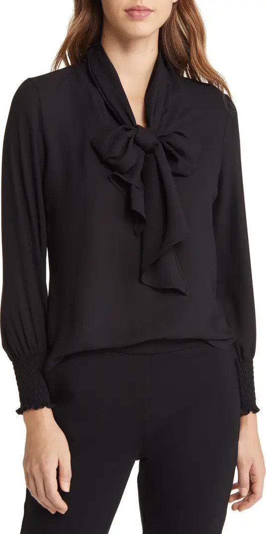 Anne Klein Crêpe de Chine Tie Neck Blouse | Nordstrom | Nordstrom