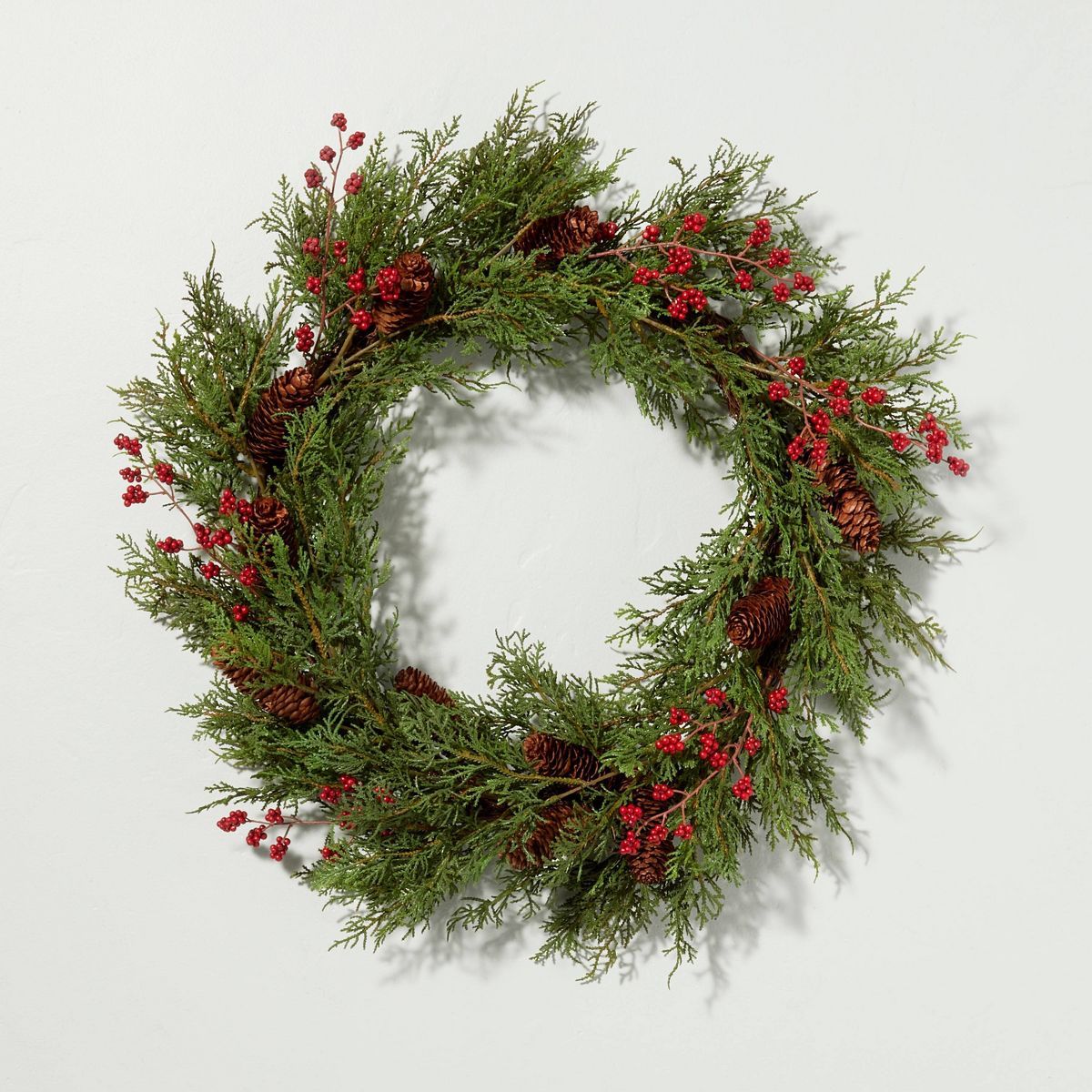 26" Faux Cedar & Winterberry Christmas Wreath with Pinecones - Hearth & Hand™ with Magnolia | Target