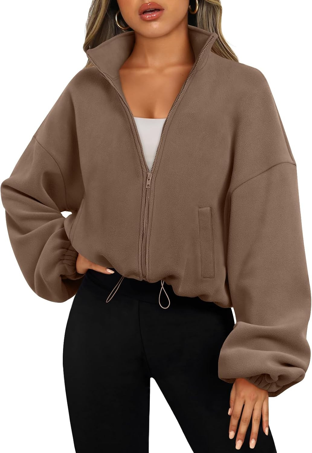 AUTOMET Womens Fleece Jackets Zip Up Oversized Cropped Sweatshirts | Amazon (US)