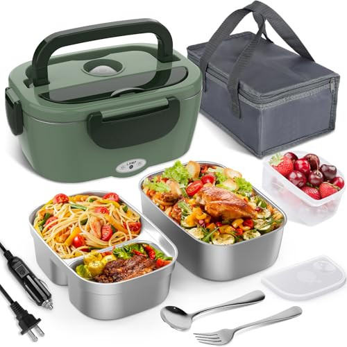 Vabaso Electric Lunch Box for Adults, 80W 1.5L Heated Lunch Box Portable Food Warmer Lunch Box for Work/Men/Car/Truck with 2 304 Stainless Steel Container, 110V/12V/24V | Amazon (US)