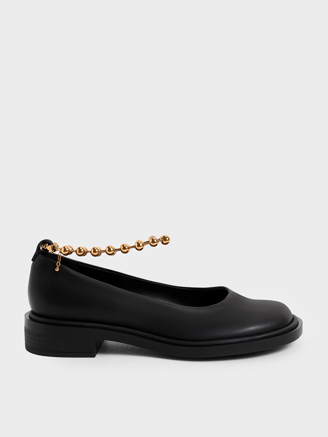 Beaded Ankle-Strap Leather Ballerinas | Charles & Keith US