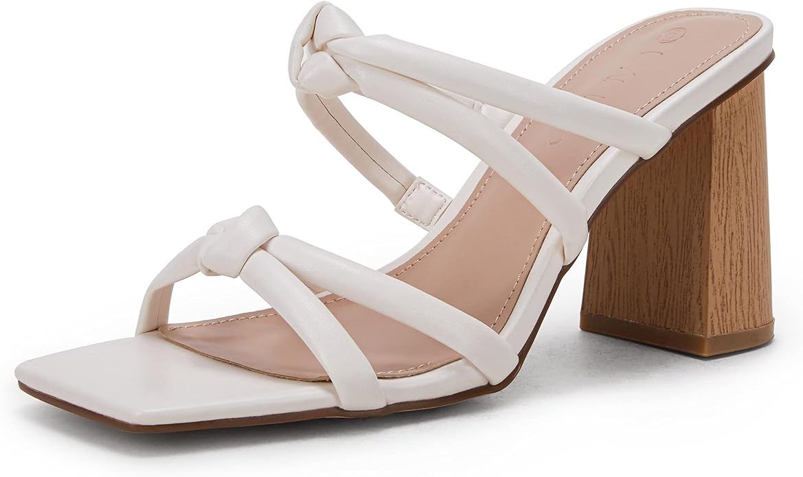 LAICIGO Women's Square Open Toe Heeled Sandals Block Heels Strappy Braided Backless Shoe | Amazon (US)