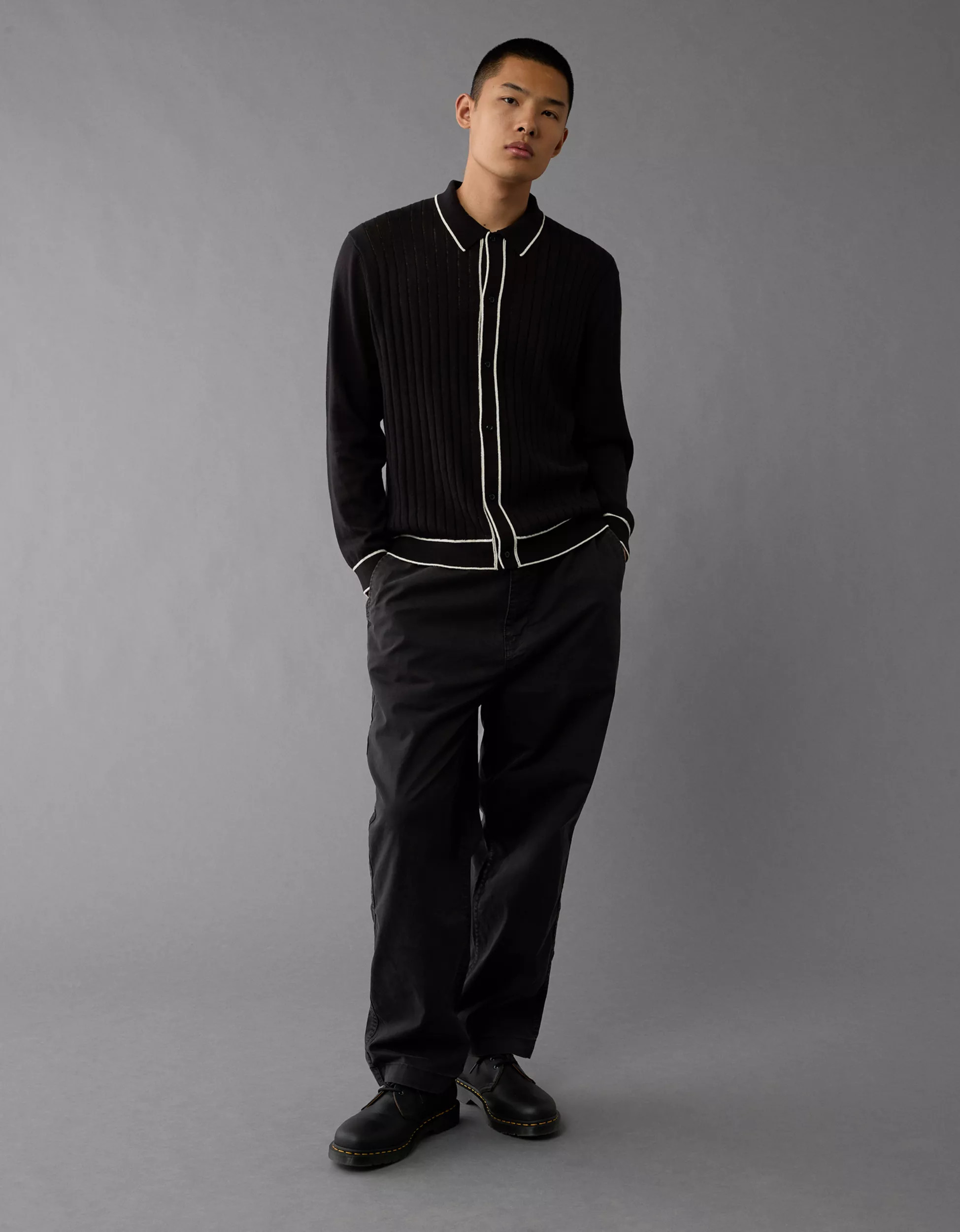 AE Long-Sleeve Tipped Sweater Polo Shirt | American Eagle Outfitters (US & CA)