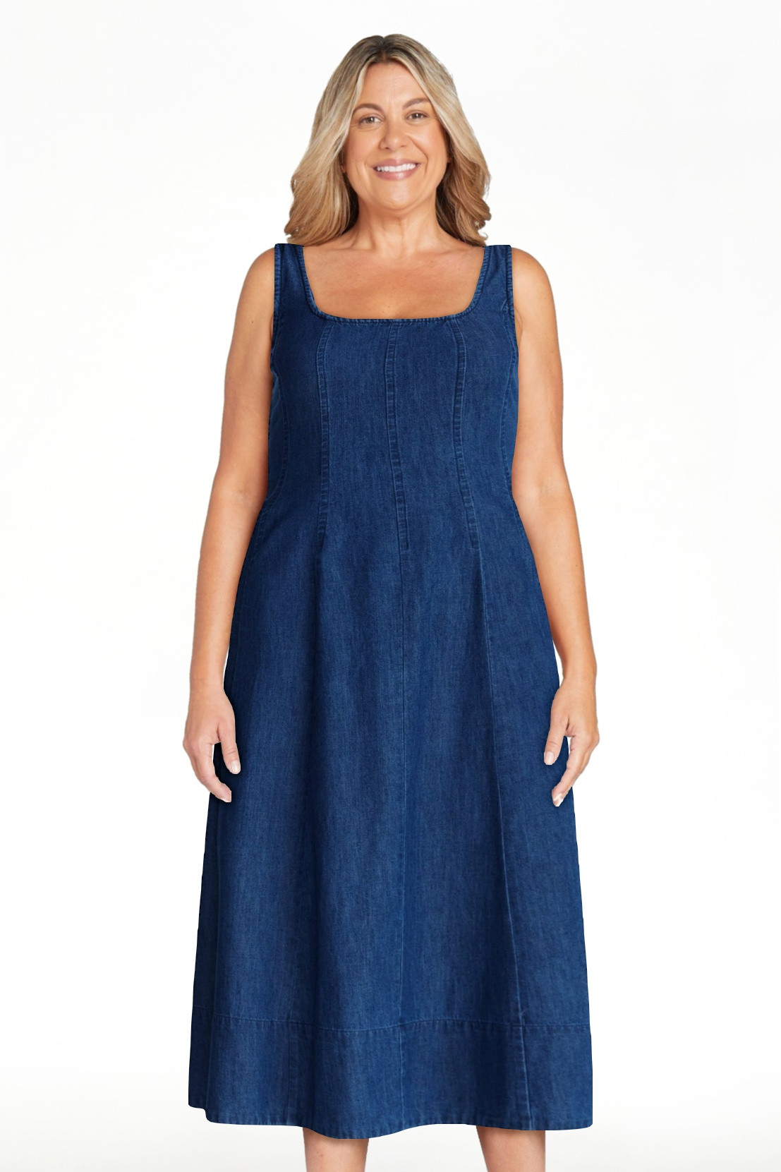 Free Assembly Womans Sleeveless Square Neck Paneled Midi Dress Size-XS-XXL | Walmart (US)