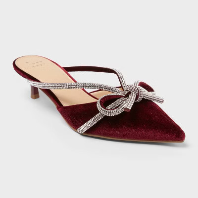 Women’s Gwen Rhinestone Bow Heels - A New Day™ Burgundy 9.5 | Target