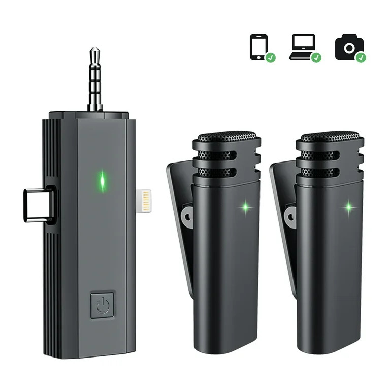 NEWWARE 2 Pack Wireless Lavalier Microphones for iPhone/Android/Camera/PC,3 in 1 Mini Microphone,... | Walmart (US)