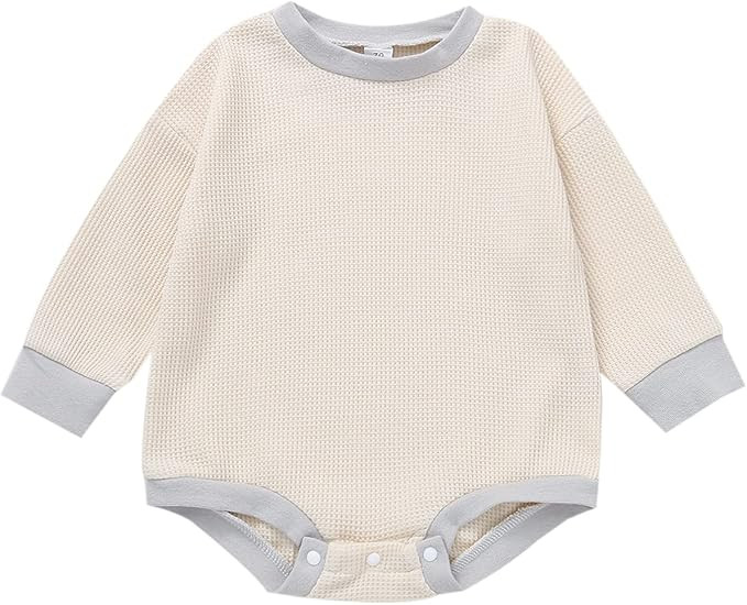 Baby Girl Boy Crewneck Sweatshirt Long Sleeve Romper Oversized Waffle Knit Sweater Bodyusuit Pull... | Amazon (US)