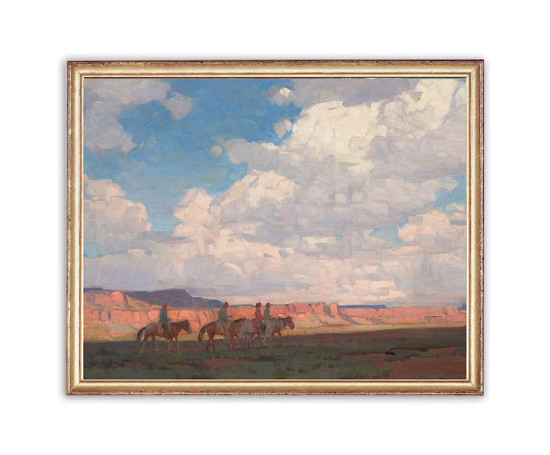 Vintage Western Cowboys Art Print Antique Horse Riders Artwork Classic Old West Mountain Poster 1... | Etsy (US)