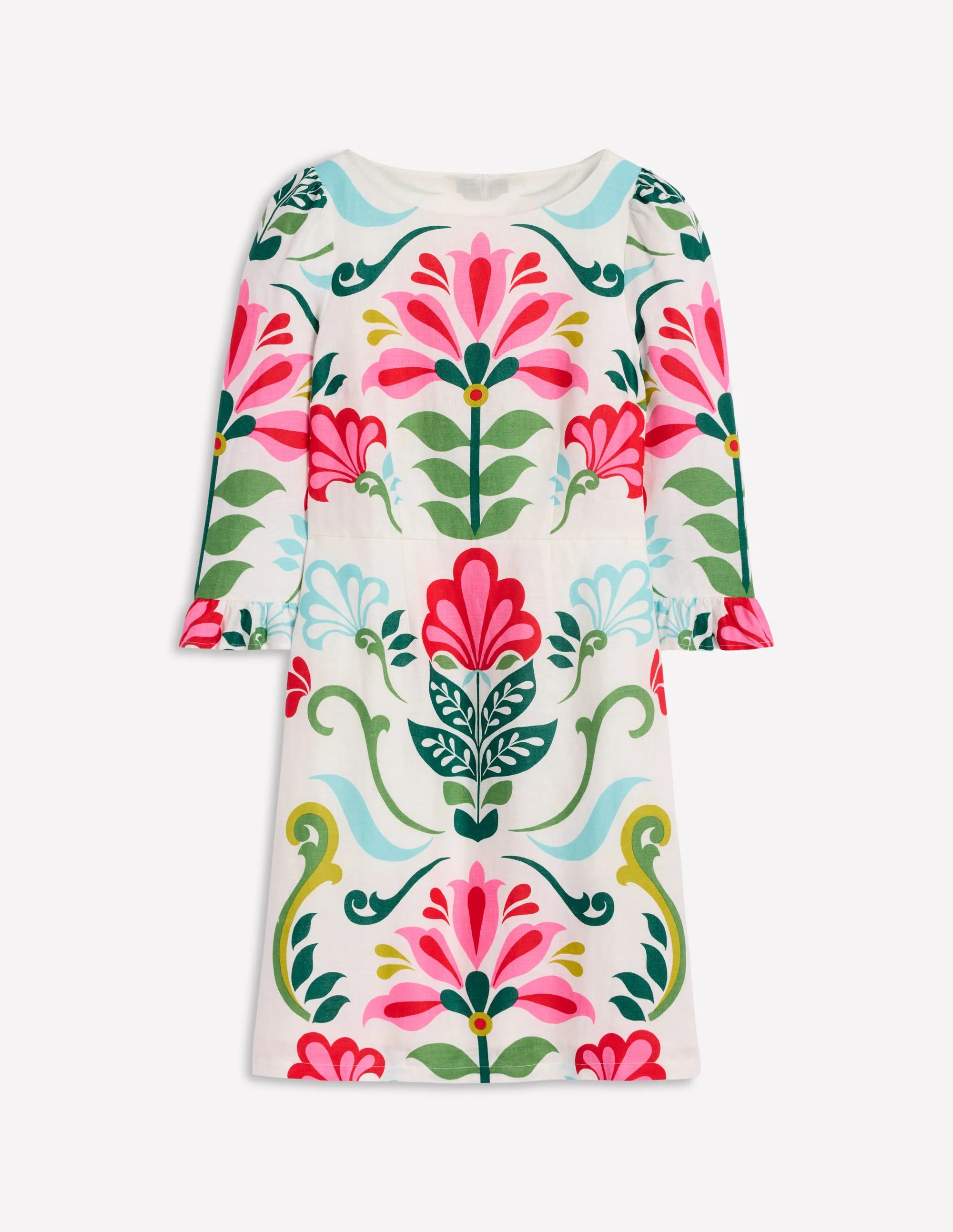 Linen Flute Sleeve Dress-Ivory, Decorative Stems | Boden (US)