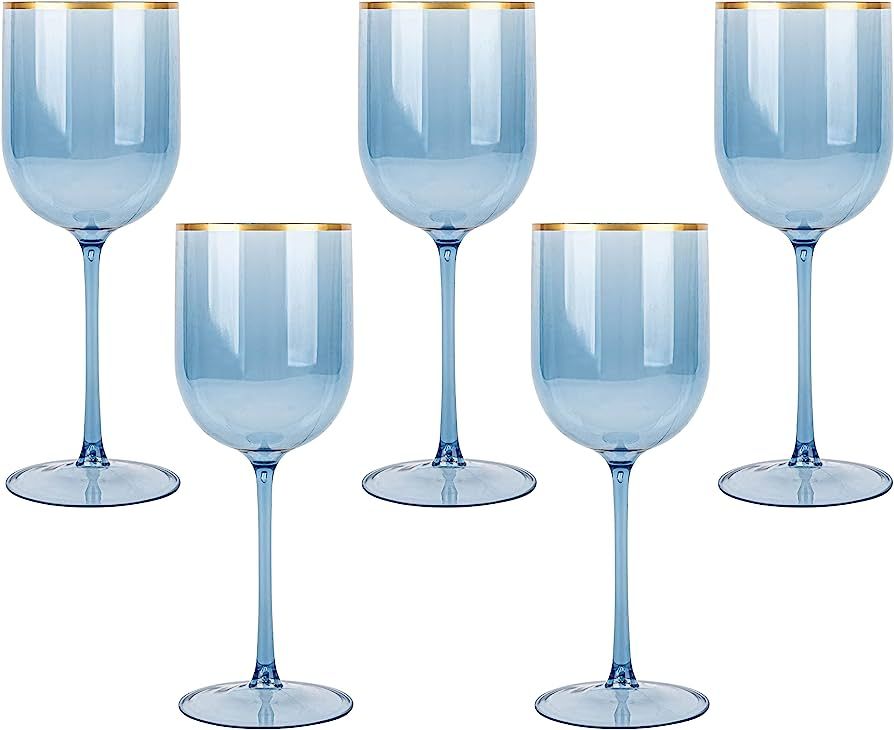 PLASTICPRO Blue Wine Cup with Gold rim Plastic Wine Glasses Set of 10 Elegant Wine Goblets Hard P... | Amazon (US)
