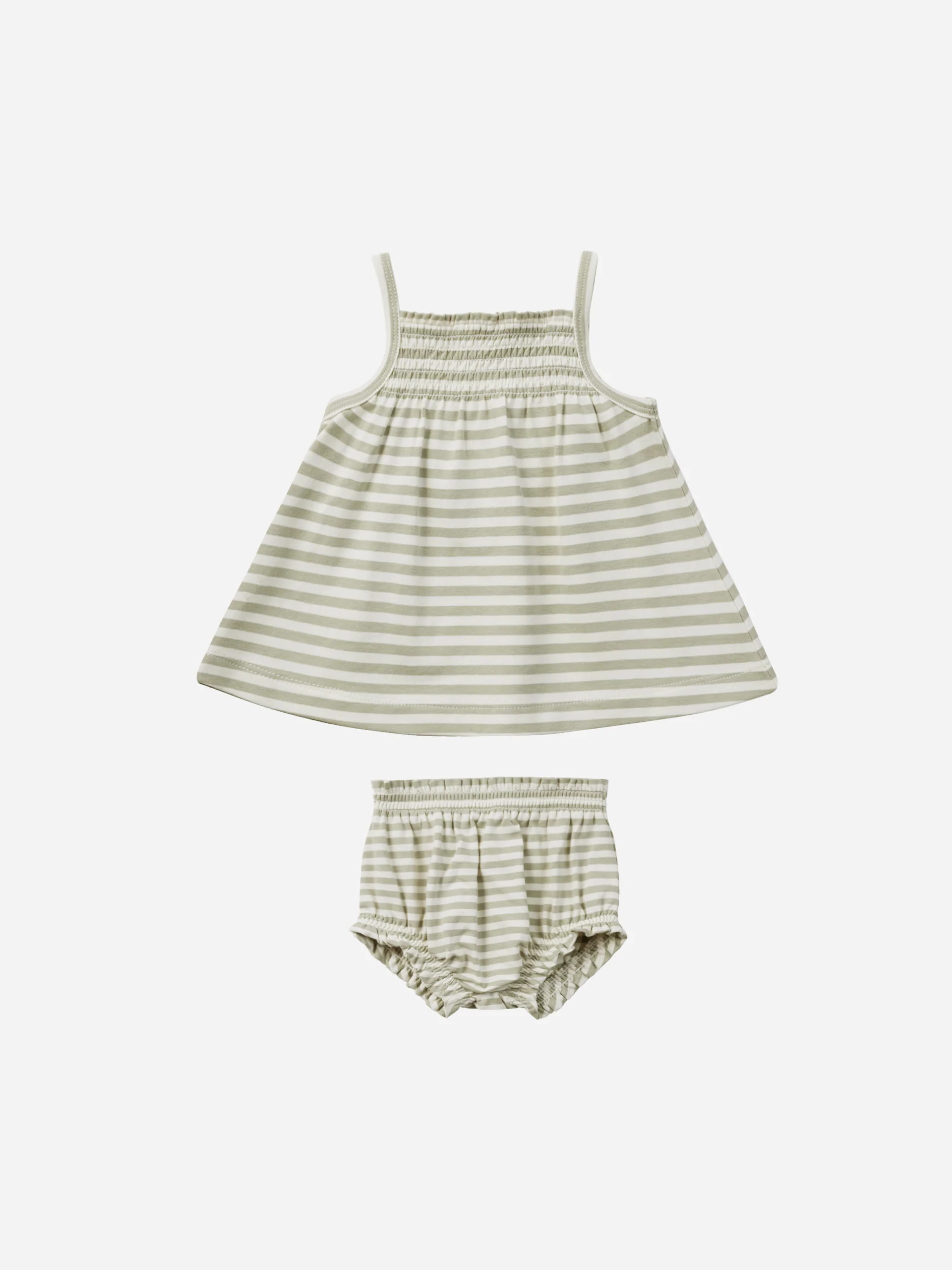 Smocked Tank + Bloomer Set || Sage Stripe | Rylee + Cru