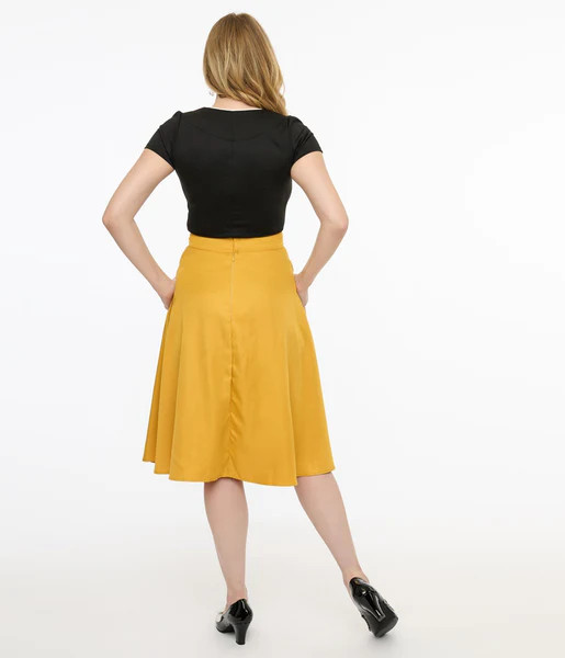 Unique Vintage 1950s Yellow High Waist Vivien Swing Skirt | UniqueVintage