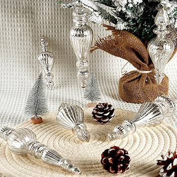 Mercury Glass Christmas Tree Decorations, 6 Pcs Hanging Finial Ornaments, Vintage Decorative Glas... | Amazon (US)