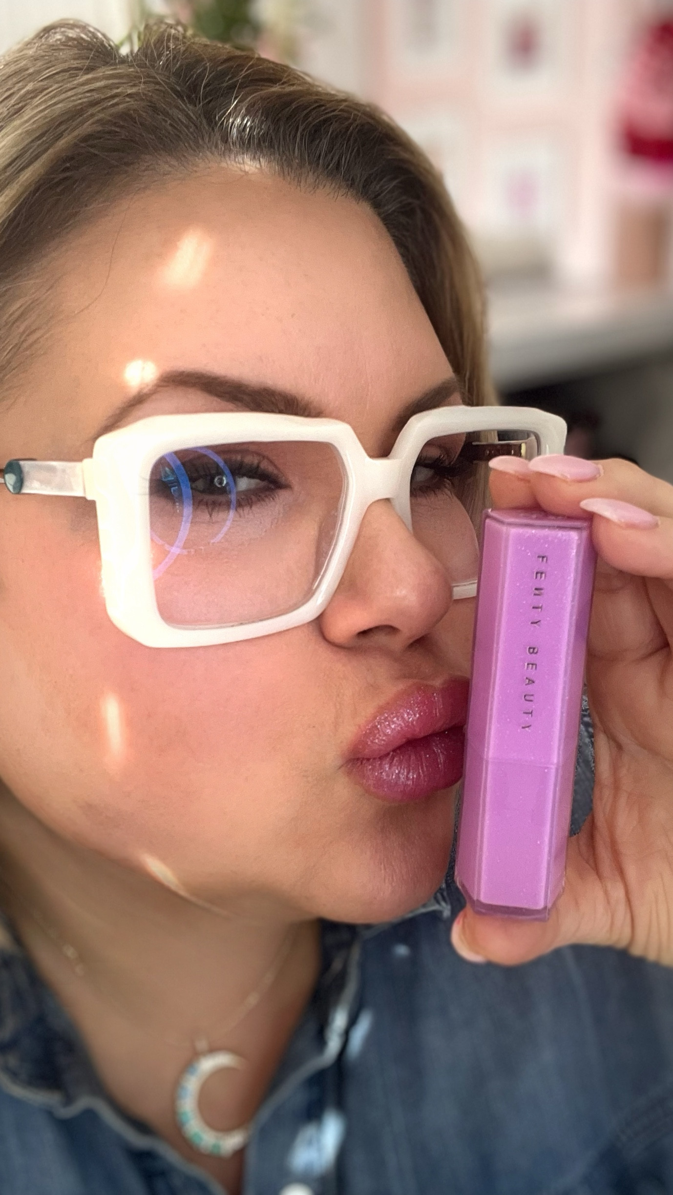 Fenty beauties gloss bomb shimmer stix in icy amethyst is stunning. These lippies feel great & wear well. After the gloss fades away, the color is still left on your lips, which I love! This lavender shade wears more as a rosie hue & is perfect for spring! 

#LTKPlusSize #LTKBeauty #LTKSeasonal