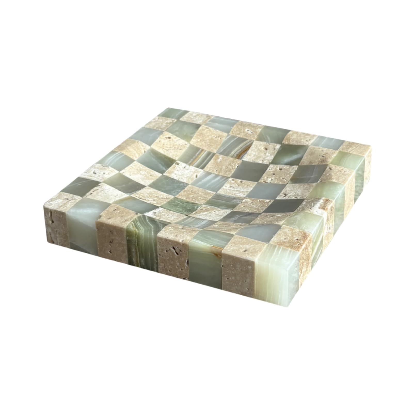 Marble Stone Green Onyx with Travertine Checkerboard Square Small Splicing Mosaic Tray Jewelry Di... | Amazon (US)