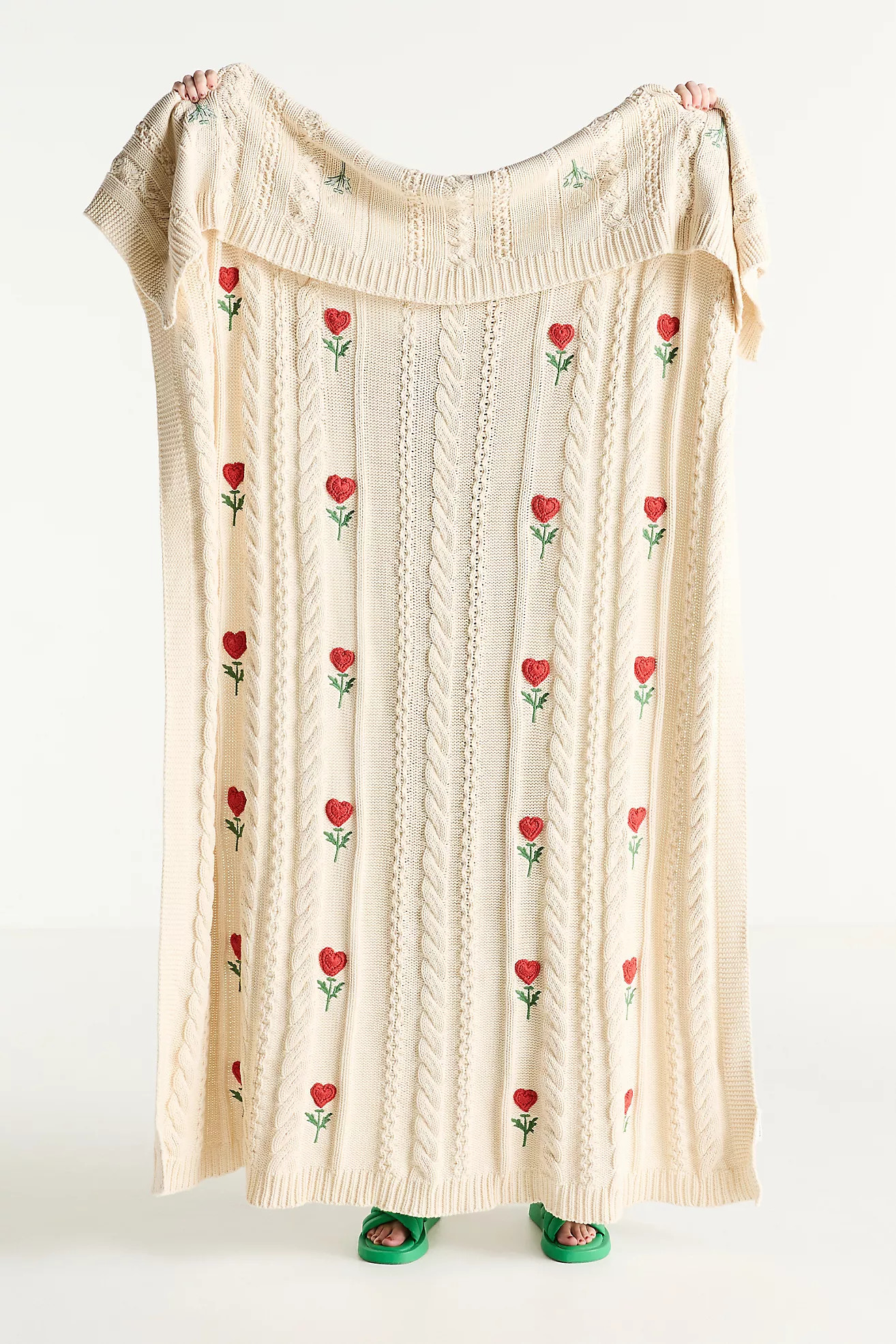 Cable-Knit Icon Floral Throw Blanket | Anthropologie (US)