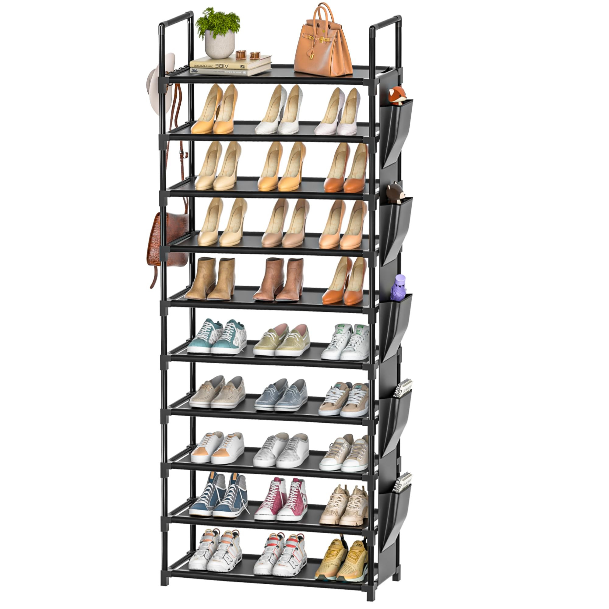 Tall Shoe Rack 10 Tier Shoe Organizer Racks for Closet Shoes Rack, Storage Metal Shoe Shelf with ... | Amazon (US)