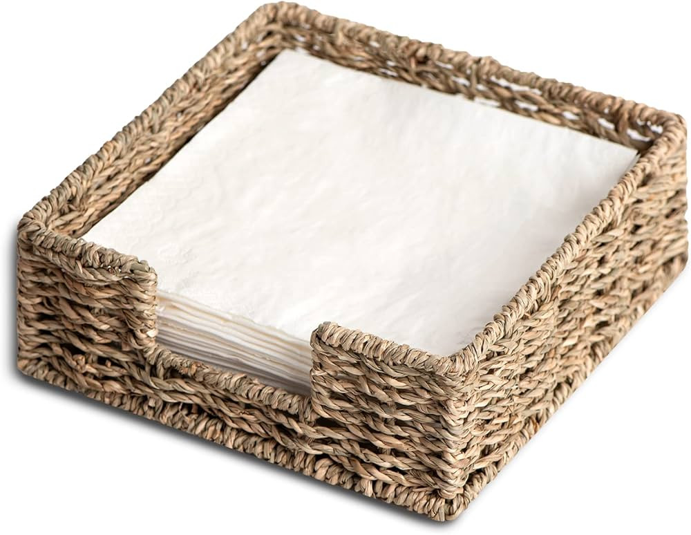 StorageWorks Seagrass Napkin Holder for Table, Wicker Napkin Baskets for Bathroom, Rustic Napkin ... | Amazon (US)