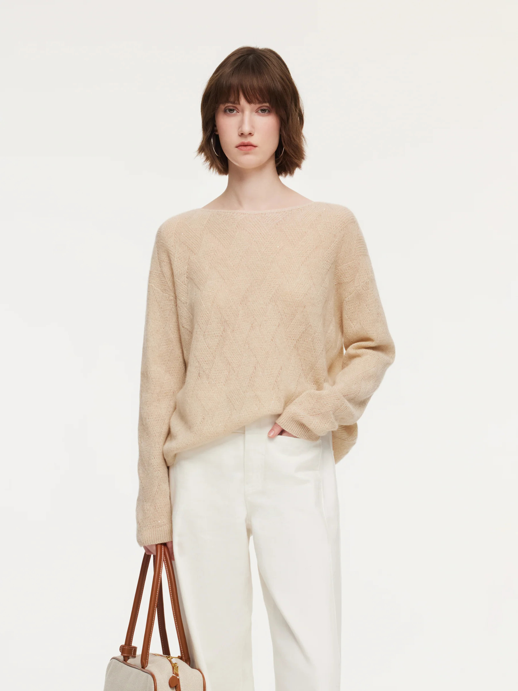 Cashmere Boat Neck Loose Fit Women Sweater | GOELIA