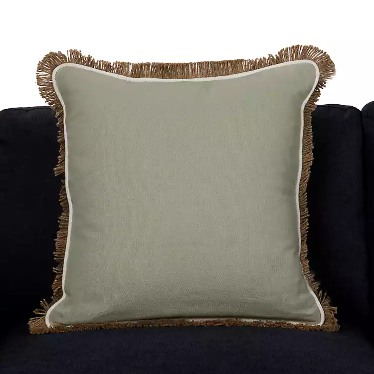 Dale Sage Jute Fringe Pillow | Kirklands