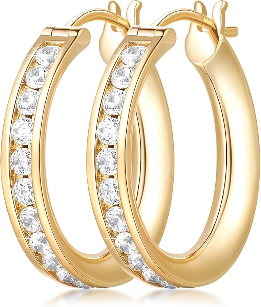Gold Hoop Earrings 14K Gold Hoop Earrings for Women Comfortable Womens Earring Radiant Cubic Zirc... | Amazon (US)