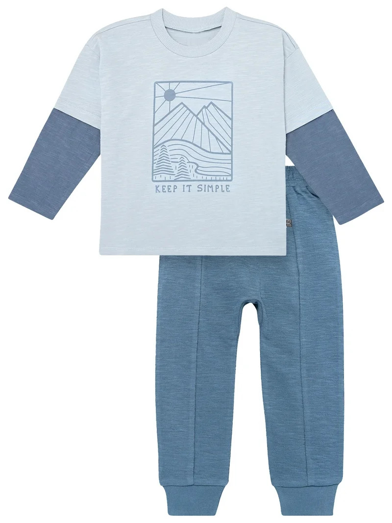 Modern Moments by Gerber Toddler Boy Organic Graphic Tee and Pant Outfit Set, Sizes 12 Months - 5... | Walmart (US)