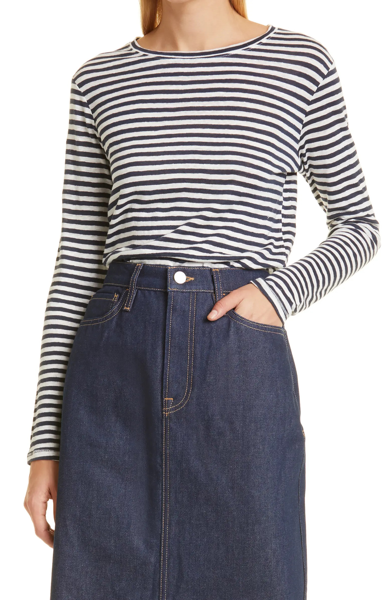 FRAME Women's Stripe Organic Linen T-Shirt | Nordstrom | Nordstrom