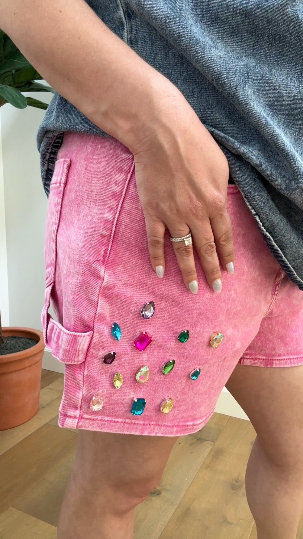 DIY jewel shorts. Bejeweled shorts. Pink denim shorts. Pink shorts. Jewel shorts  

#LTKSeasonal #LTKMidsize #LTKStyleTip