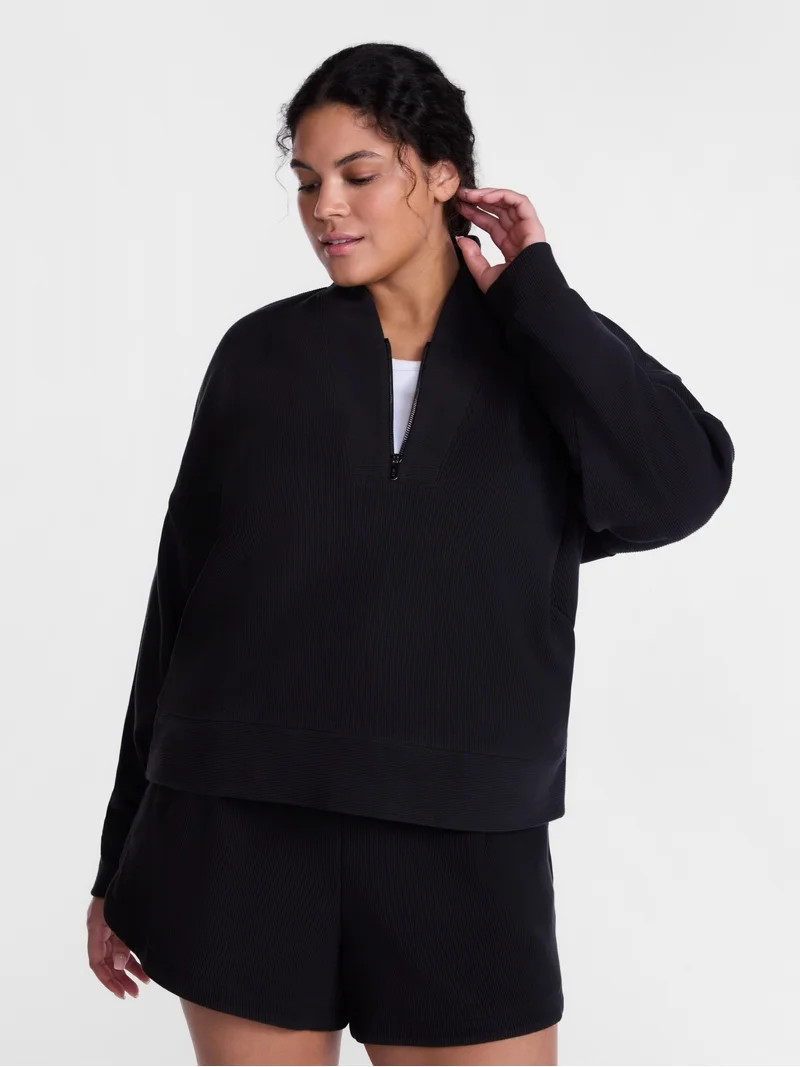 Avia Women's and Women's Plus Ribbed Ottoman Quarter Zip Sweatshirt, Sizes XS-4X | Walmart (US)