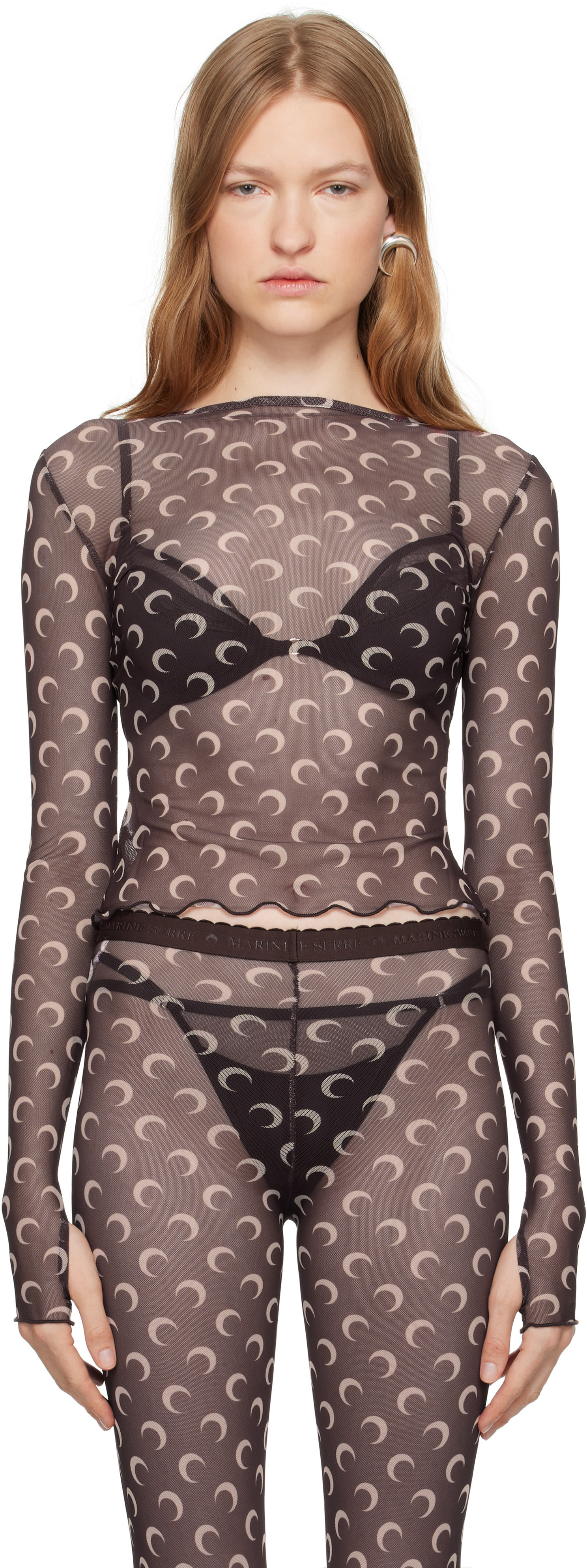 Marine Serre Brown All Over Moon Second Skin Long Sleeve T-Shirt | SSENSE