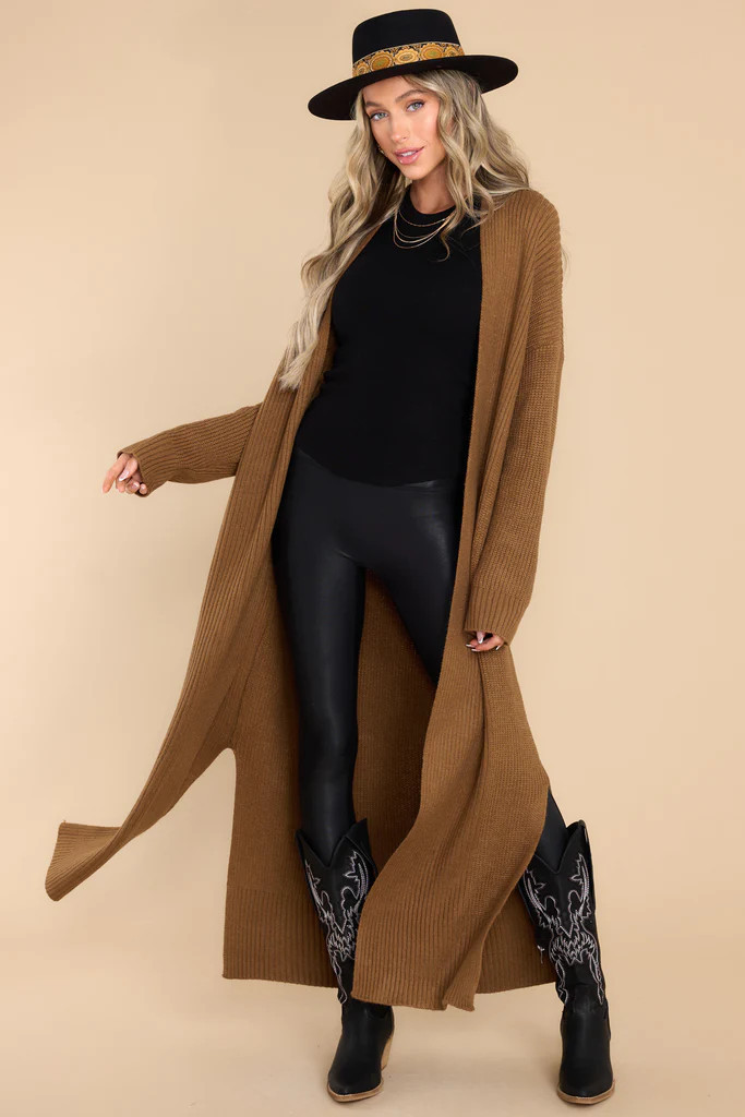 Sending Love Letters Light Brown Cardigan | Red Dress 