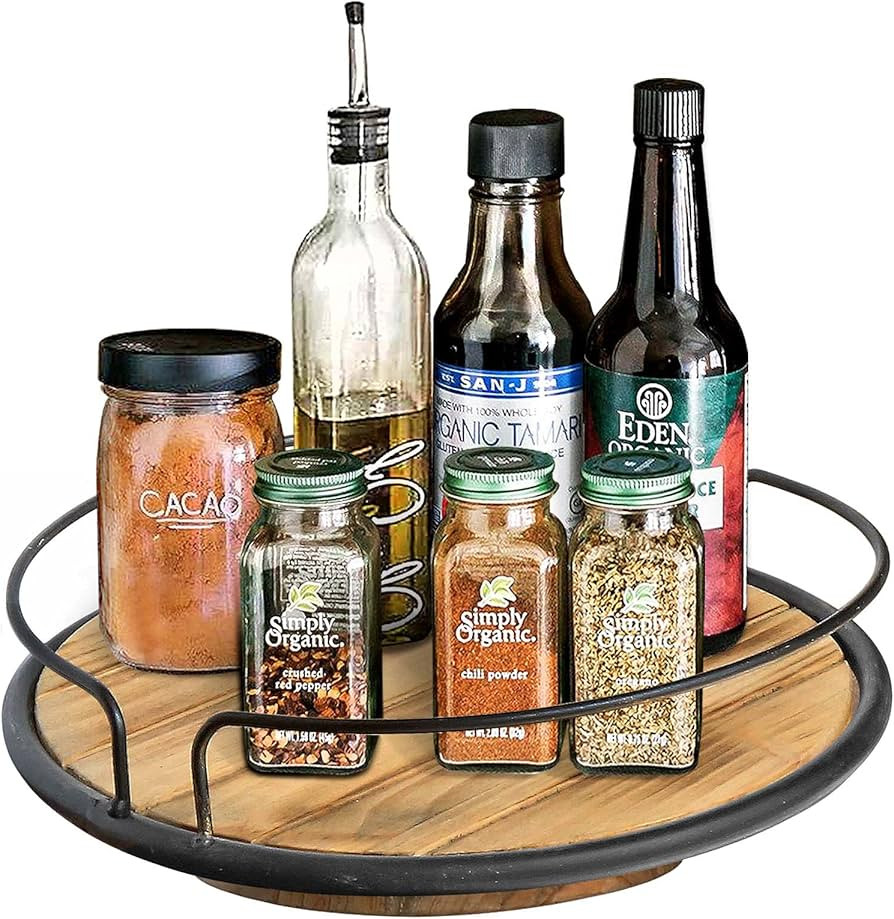BOLUO Lazy Susan Organizer for Table Kitchen Countertop Turntable Small Farmhouse Wood Rotating S... | Amazon (US)