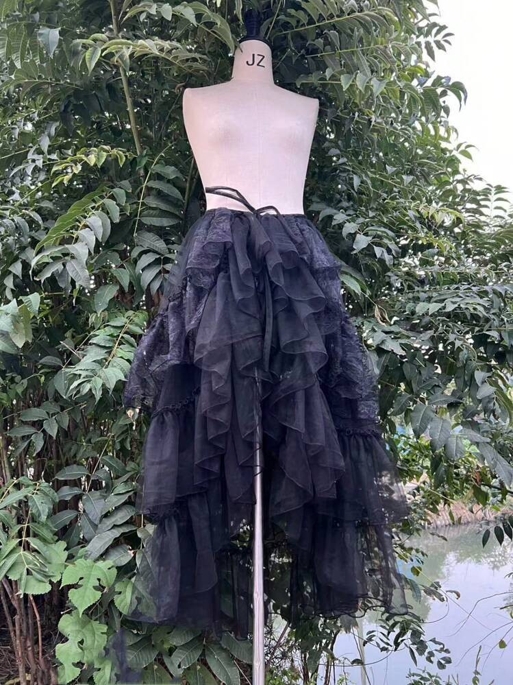 Multilayer Lace Ruffle Frill Princess Tie Up Wedding Dress, Lolita Style Crinoline Petticoat, Eur... | SHEIN