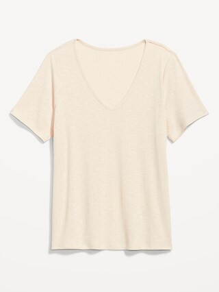 Luxe V-Neck Ribbed Slub-Knit T-Shirt for Women | Old Navy (CA)