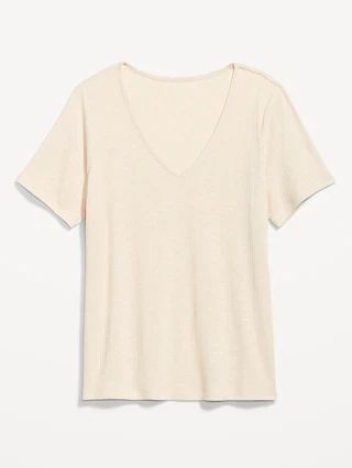 Luxe V-Neck Ribbed Slub-Knit T-Shirt for Women | Old Navy (CA)