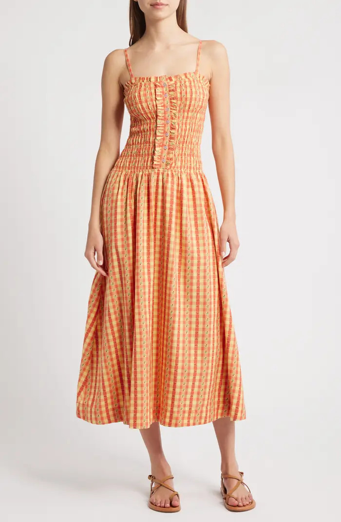 Grace Smocked Organic Cotton Midi Sundress | Nordstrom
