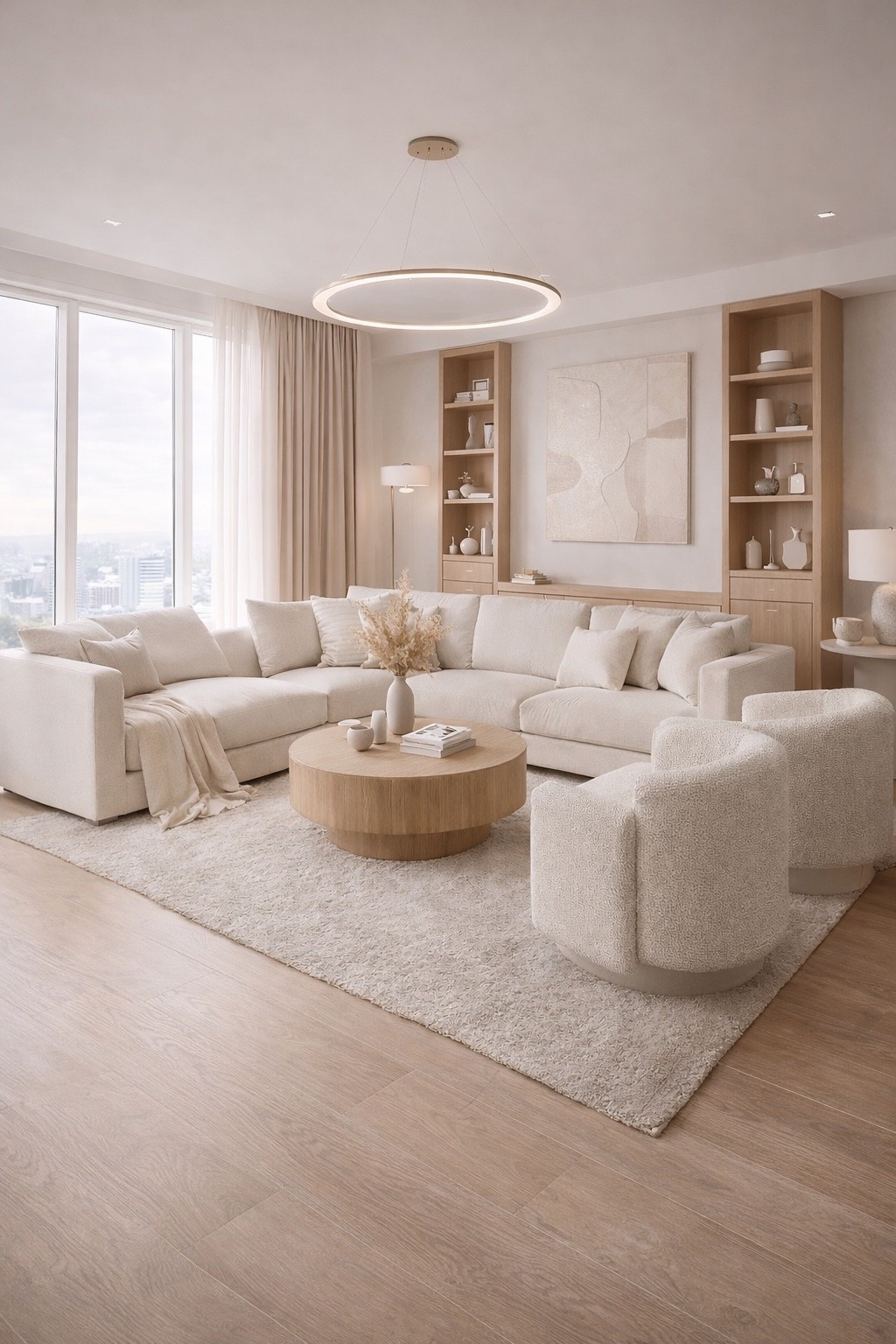 A warm and cozy modern living room with soft neutral tones, plush sofas, a round wooden coffee table, and layered textures. This space blends contemporary design with comfort — perfect inspiration for a calm, elegant home. Save for living room ideas, modern interiors, and cozy decor inspiration. #livingroominspo
#modernlivingroom
#cozyinteriors
#neutralhome
#contemporarydesign
#homedecorideas
#interiorinspiration
#beigeinterior
#modernhome
#ltkhome

#LTKHome #LTKGiftGuide #LTKSaleAlert
