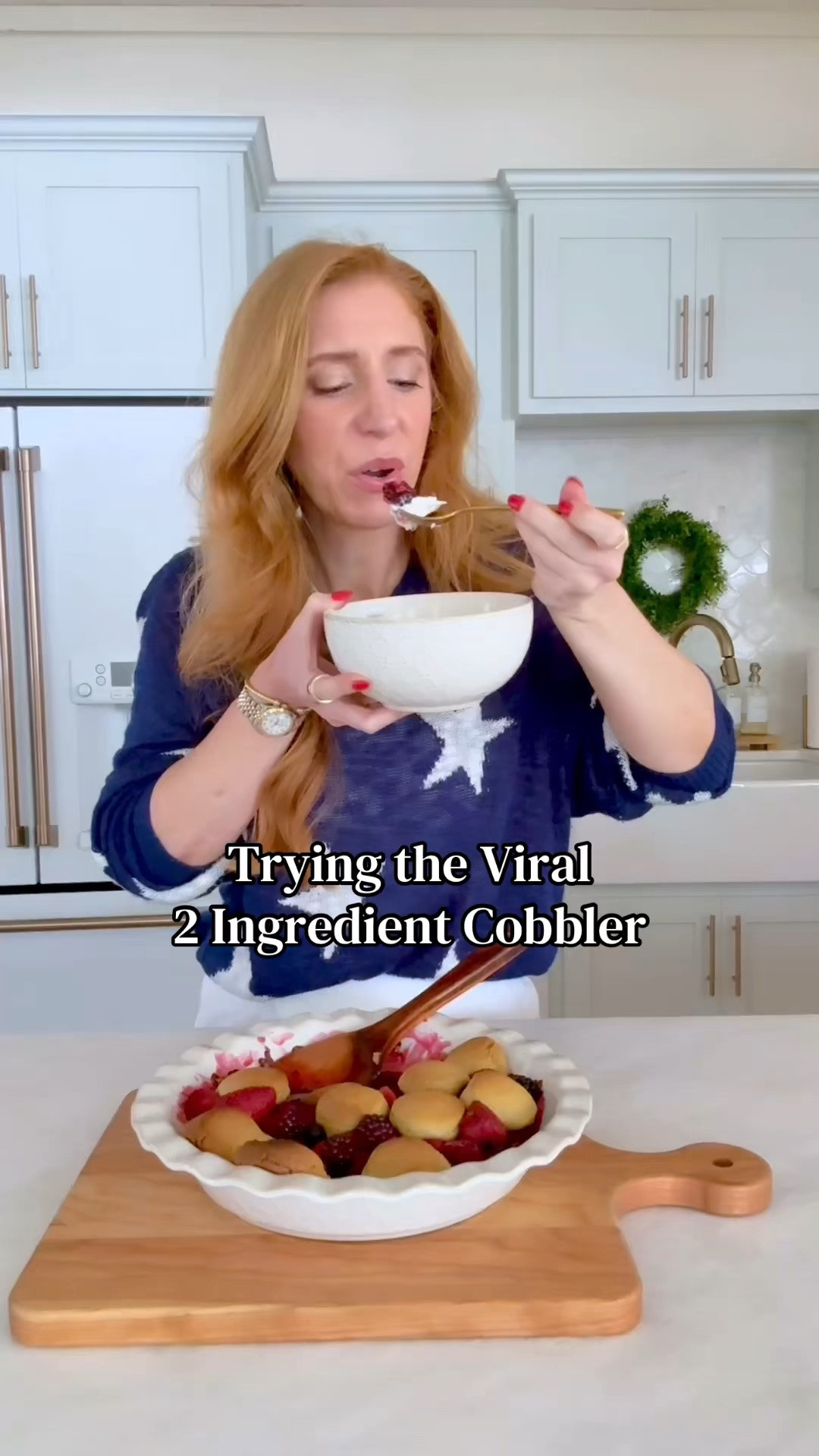 Viral 2 ingredient summer berry cobbler! Perfect dessert for memorial day weekend!
Ingredients:
5c frozen mixed berries
1 package Sweet Loren's Sugar cookie (or lemon cookie) dough
Preheat oven to 350 degrees
Add frozen berries to your pie pan then top with your cookies, no need to chop them or let them thaw.
Bake for 35-40 minutes till berries are hot and bubbly and cookies have browned.
**OVEN TIMES VARY! Keep an eye on your cobbler starting at 30 minutes.
Let me know if y'all try it!!!



Memorial Day 
Patriotic 
Americana
Pie pan

#LTKSeasonal #LTKfoodie #LTKHome