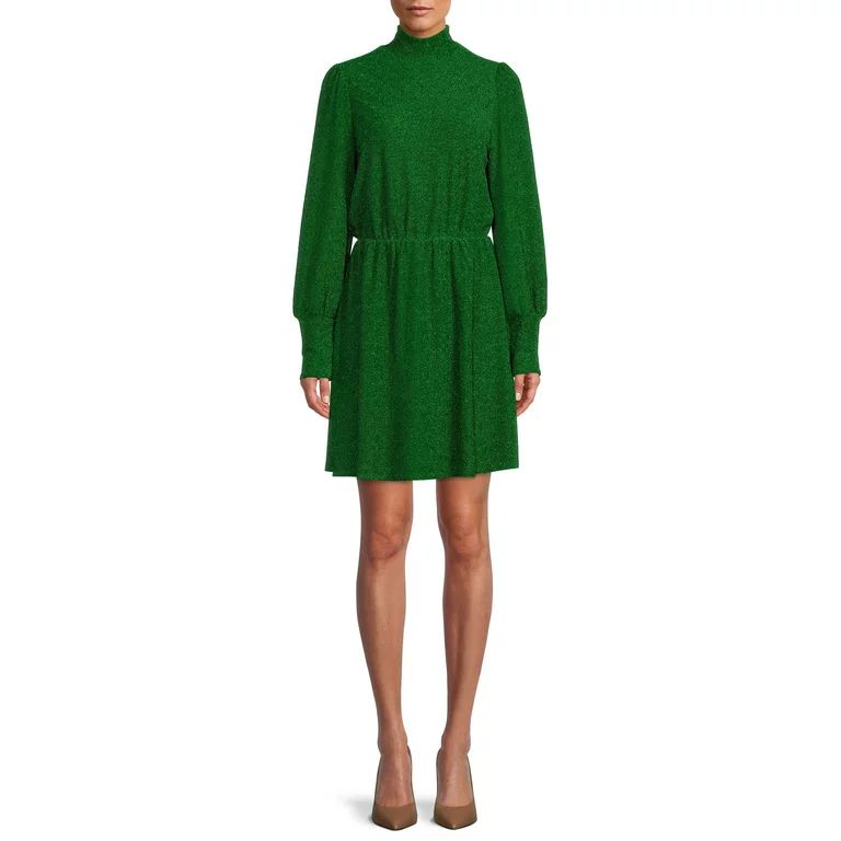 The Get Women's Long Sleeve Metallic Knit Mini Dress - Walmart.com | Walmart (US)
