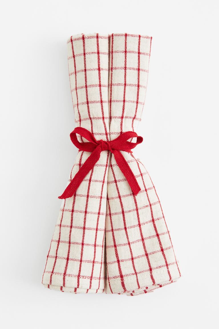 2-pack Linen-blend Napkins - Beige/Red checked - Home All | H&M US | H&M (US + CA)