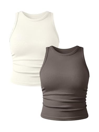 YIOIOIO Women's 2 Pieces Basic Seamless Tank Tops Sleeveless Crew Neck Workout Exercise Crop Cami... | Amazon (US)