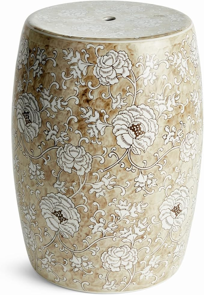 Napa Home & Garden Province Lotus Stool - Brown & White Ceramic - Handcrafted Brown,Taupe,Tan | Amazon (US)