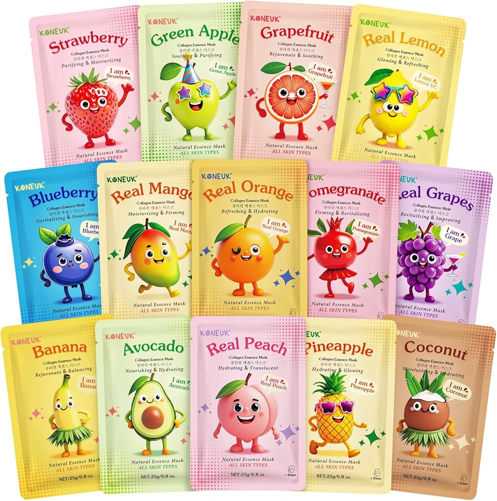 14 Pack Fruit Face Masks Skincare for Kids, Sheet Hydrating Facial Mask for All Skin Types, Bulk ... | Amazon (US)