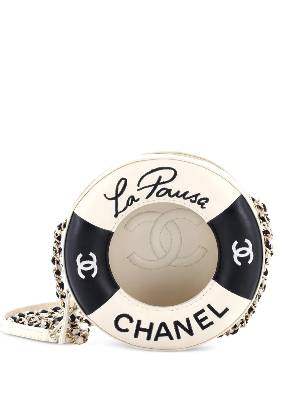 CHANEL Pre-Owned Lifesaver Round Lambskin Small crossbody bag - Black | Farfetch Global